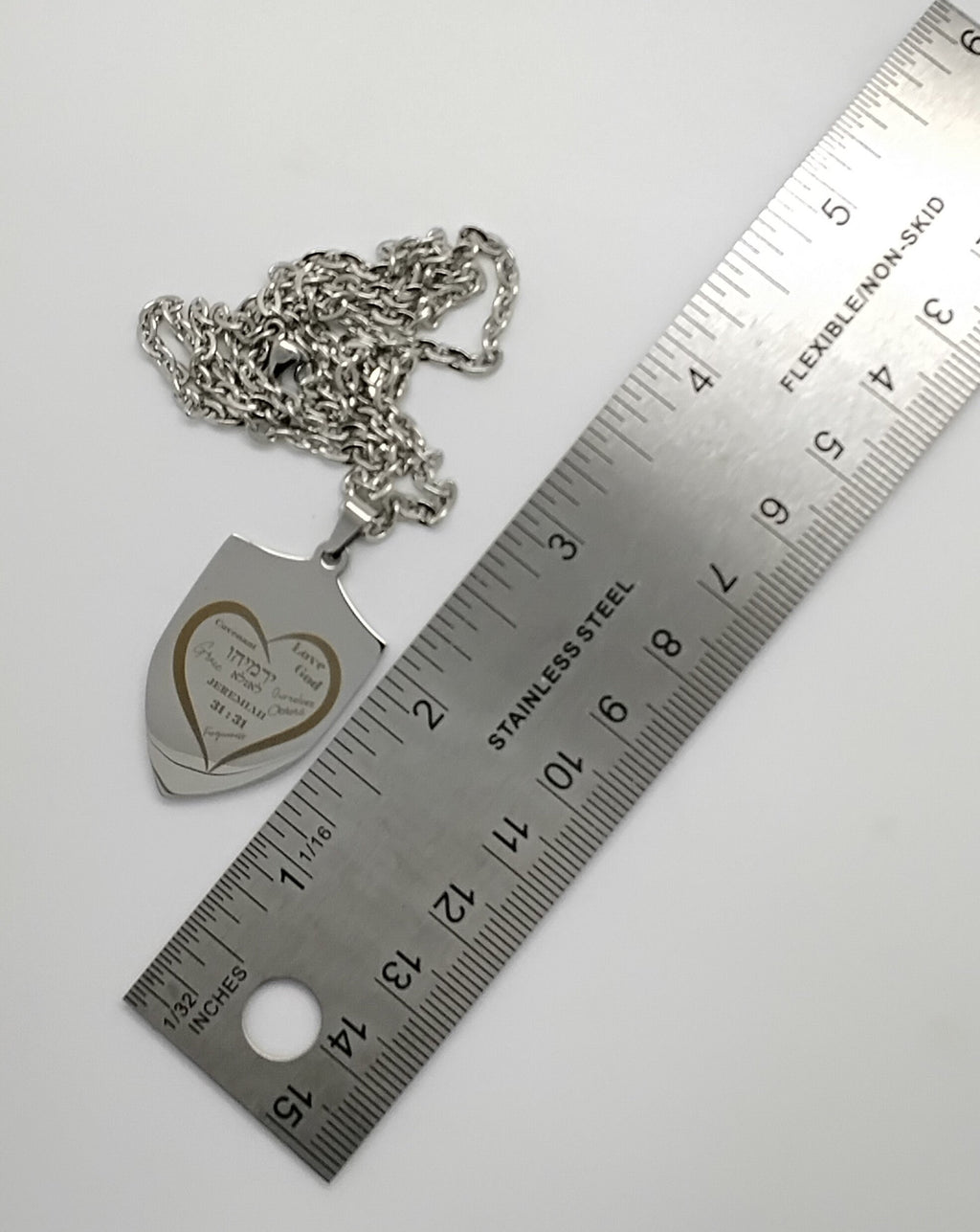 Jeremiah scripture necklace in Hebrew and English Stainless steel engraved with heart and 20 inches necklace