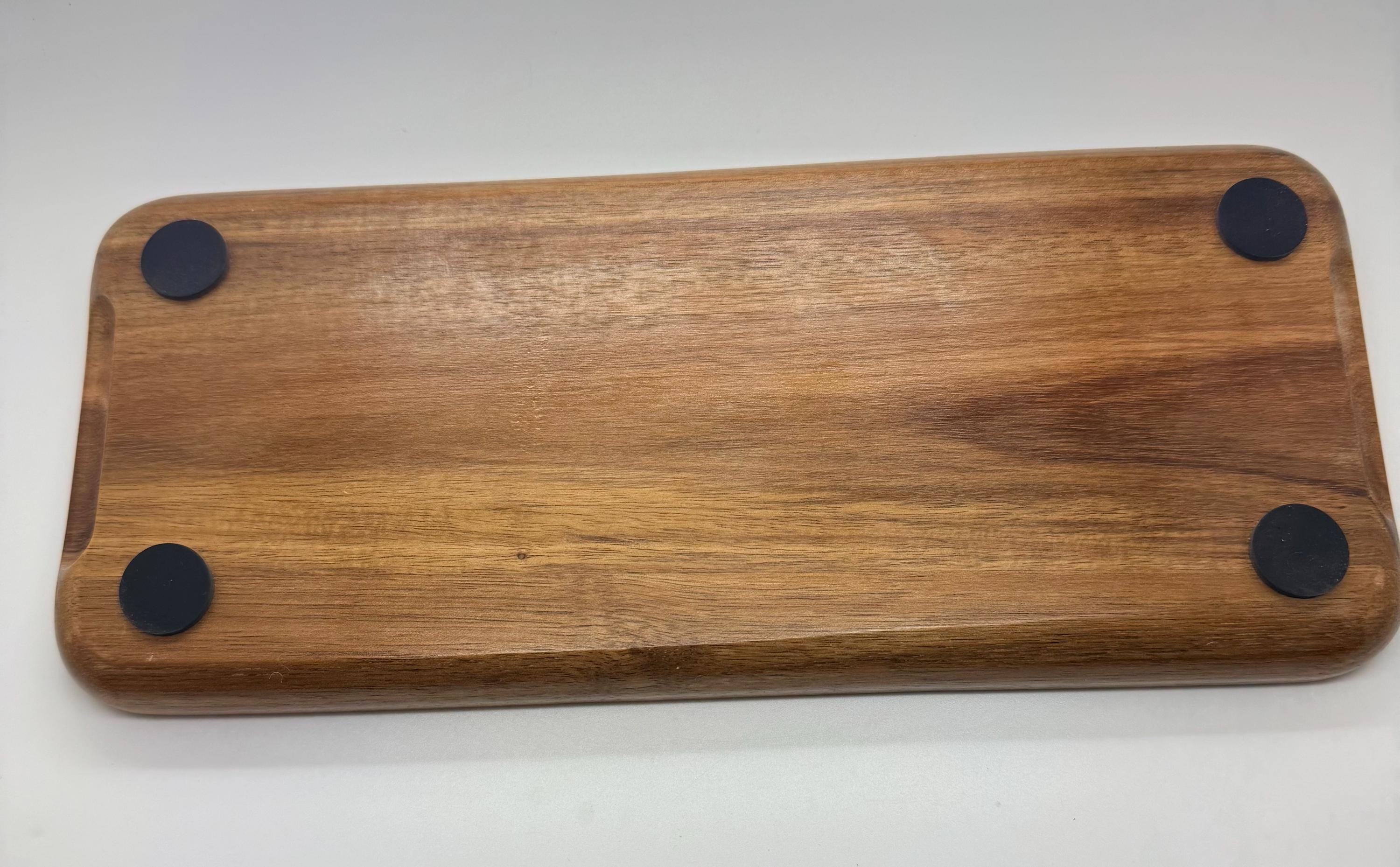 Acacia wood tray engraved with the American flag Deer mountain and tree forest 11.8” x 5” x 0.78”