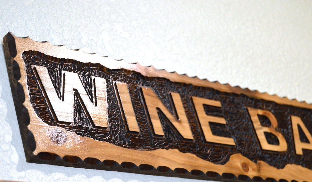 Wine Bar hand carved  cedar wood Sign stained size 22" x 6"