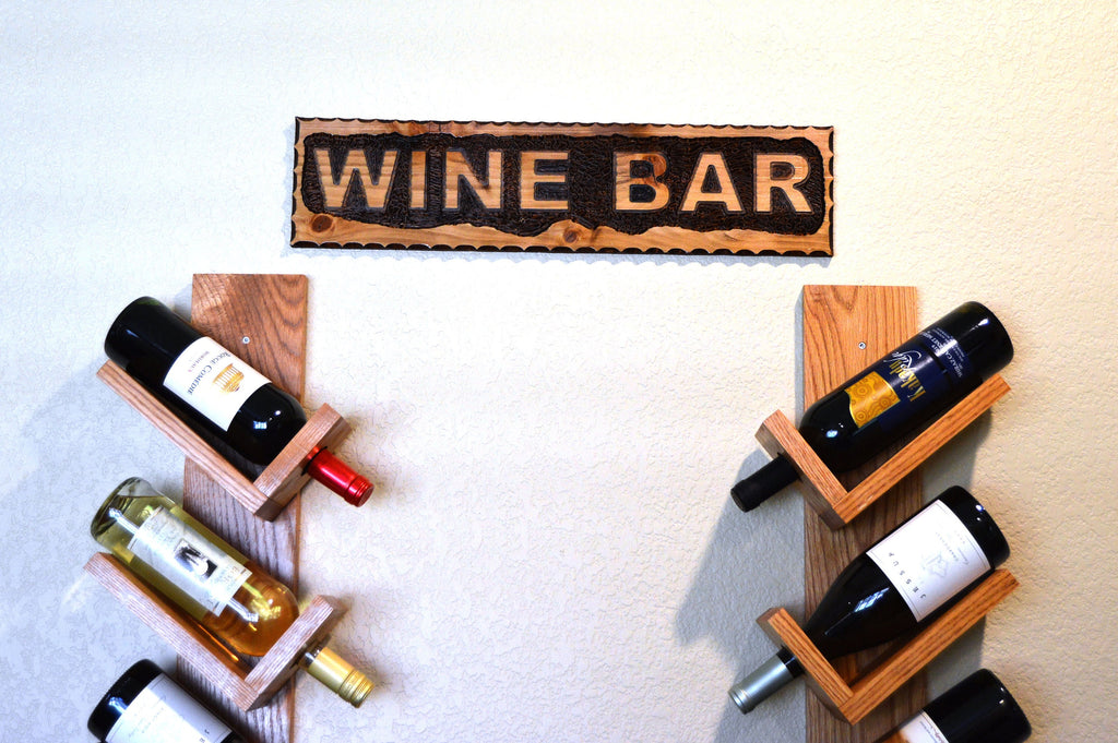 Wine Bar hand carved  cedar wood Sign stained size 22" x 6"