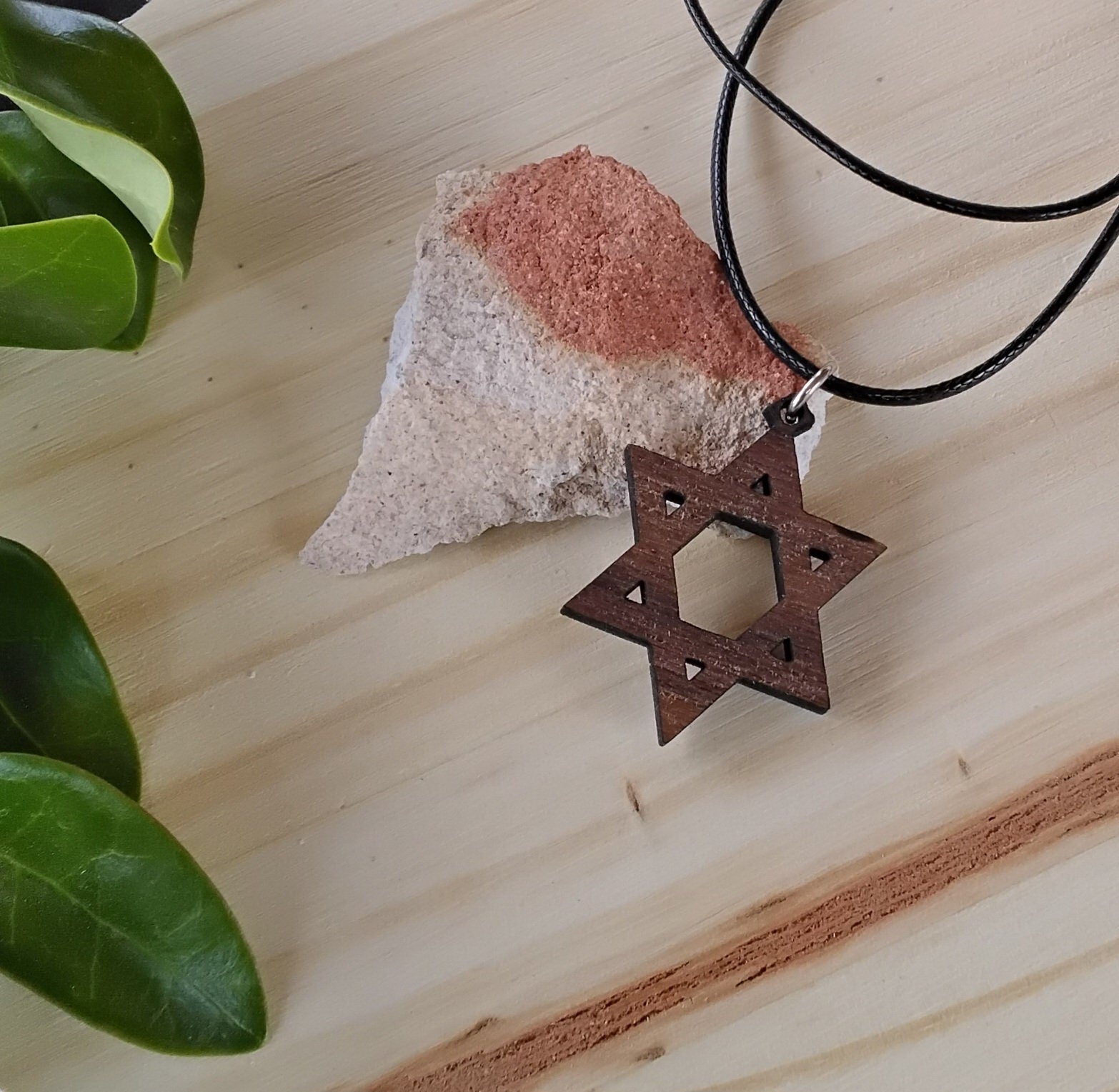 Handmade wooden walnut pendant Jewish star of David magen David in Hebrew Israel comes with 20" necklace