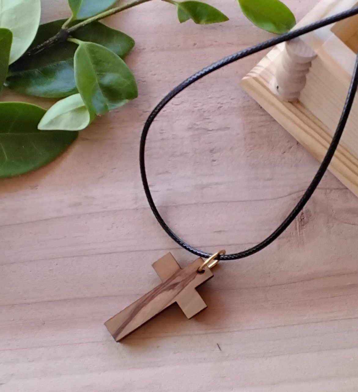 Olive wood cross pendant 20 inches necklace gift boxed