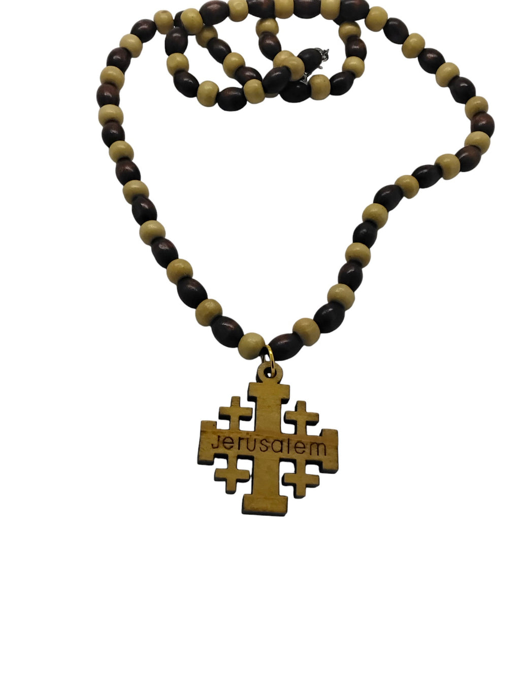 Jerusalem Cross necklace Handmade from olive wood pendant and wooden beads necklace gift boxed