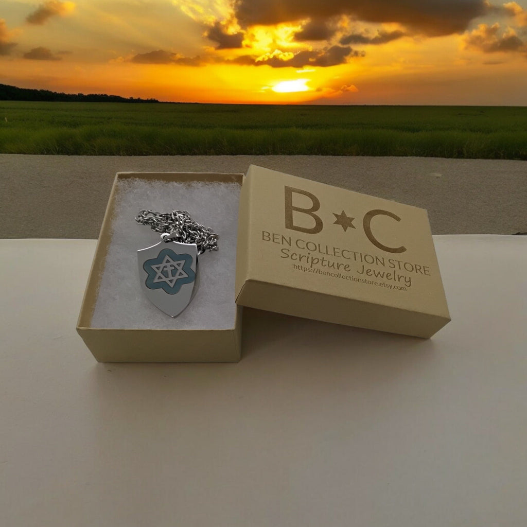 Star of David with the stainless steel Messianic Jewish pendant pendant engraved  20" necklace gift boxed.