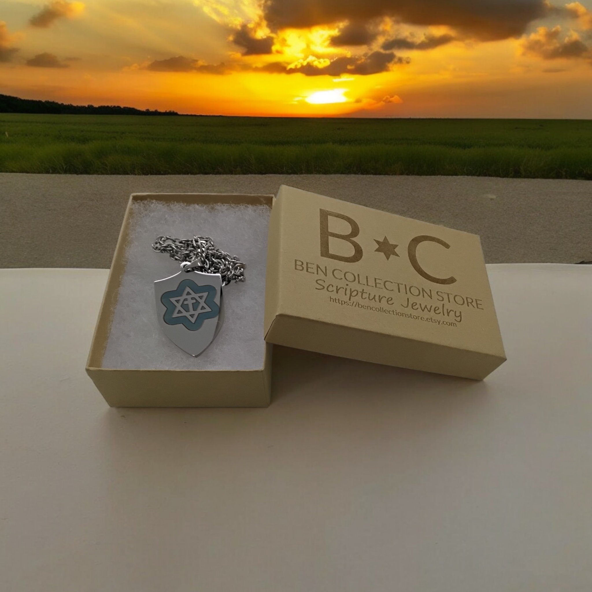 Star of David with the stainless steel Messianic Jewish pendant pendant engraved  20" necklace gift boxed.