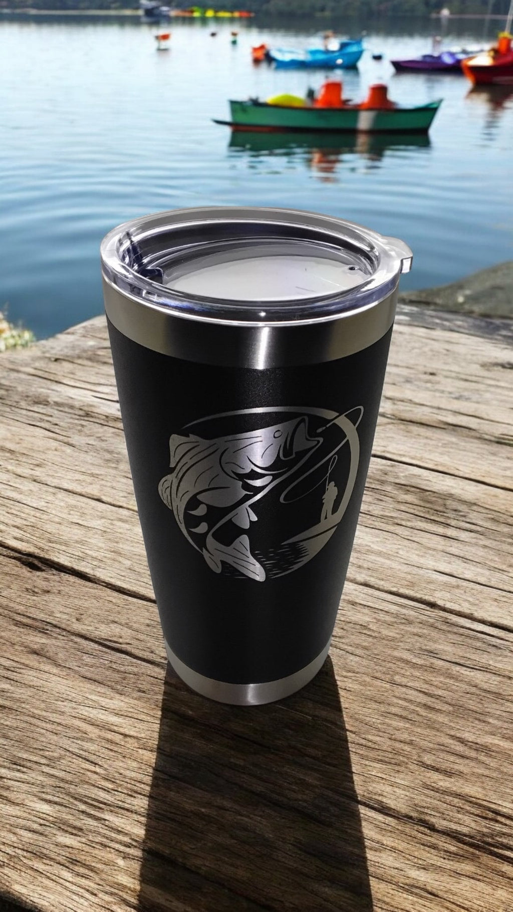 20oz Stainless Steel Tumbler with Lid engraved with Fishing travel mug gift
