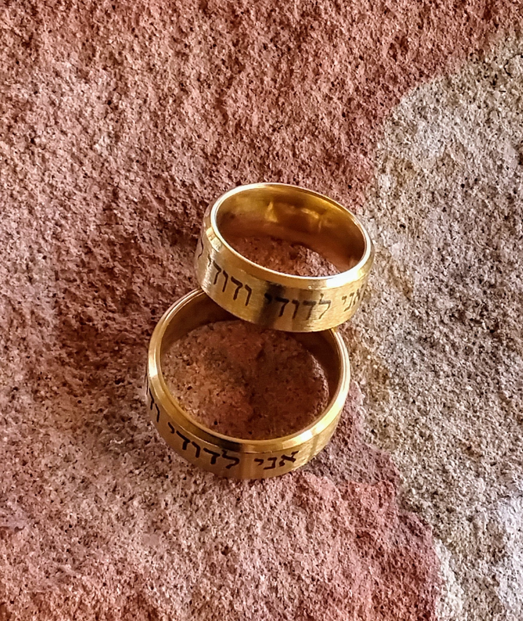 I am my beloved Hebrew weeding ring engraved in Hebrew Ani Ledodi Vedodi li Stainless steel in different sizes comes in silver and gold