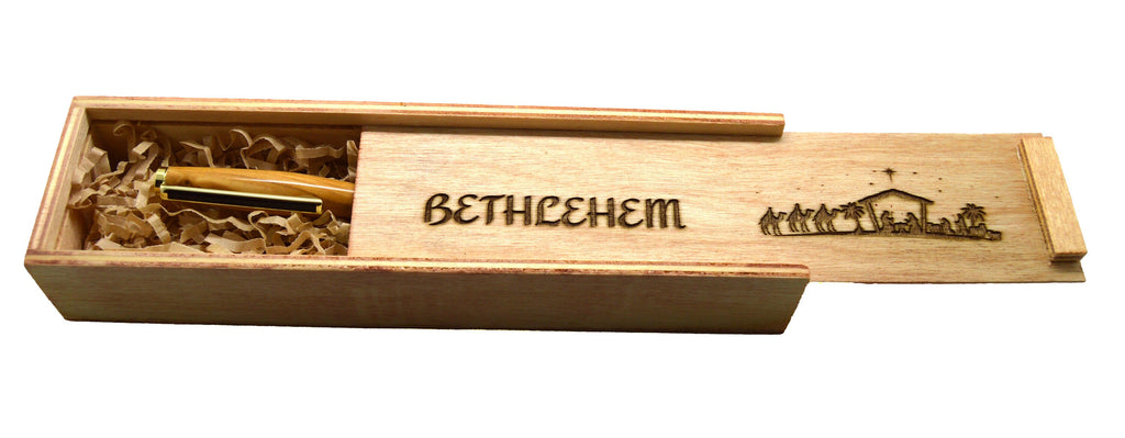 Olive wood from Bethlehem Israel hand turned pen with wooden gift box engraved Bethlehem Nativity Holy Family