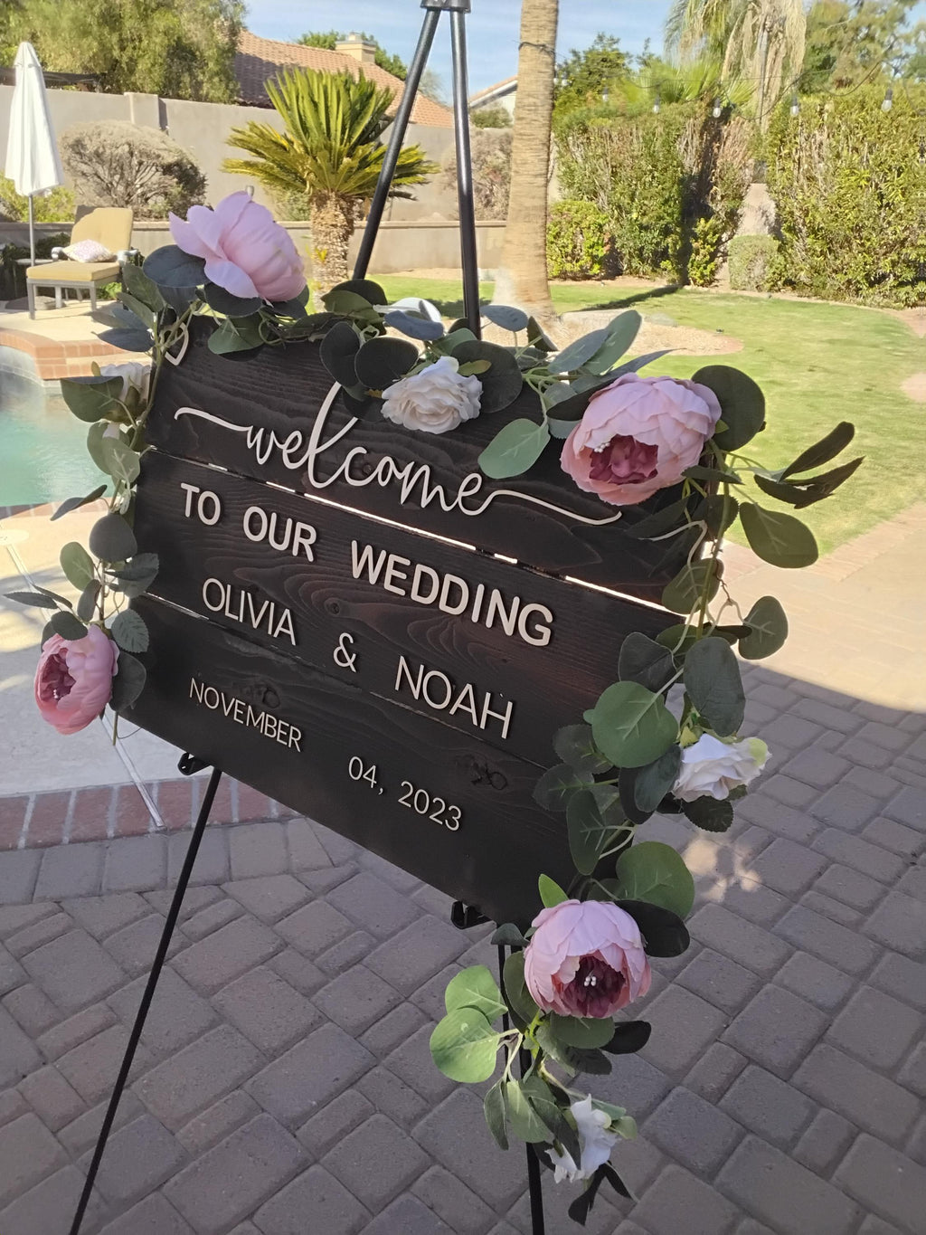 wedding sign welcome to our wedding personalized with your name and date handmade rustic cedar wood stained and basswood letters