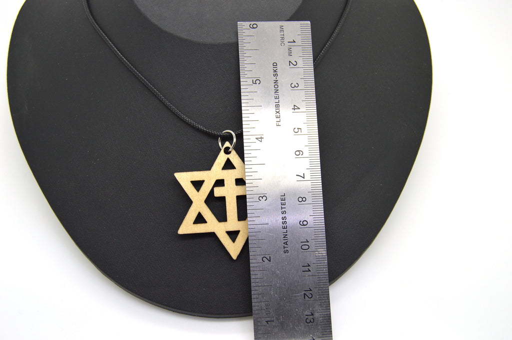 Star of David with the cross wooden Messianic Jewish pendant pendant Basswood or Walnut 18" necklace