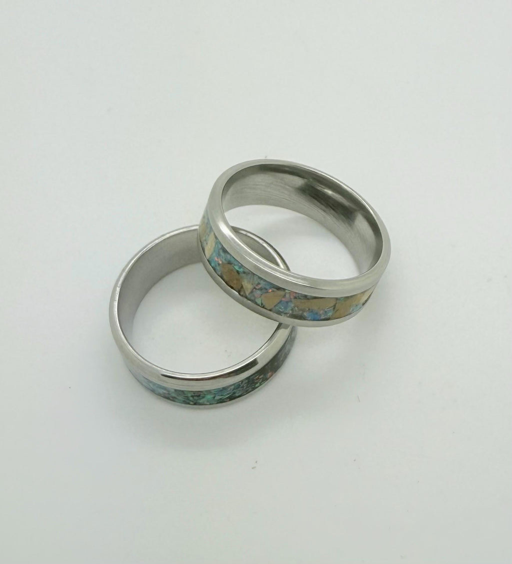 Jerusalem stones crushed blue opal handmade ring for men stainless steel ring