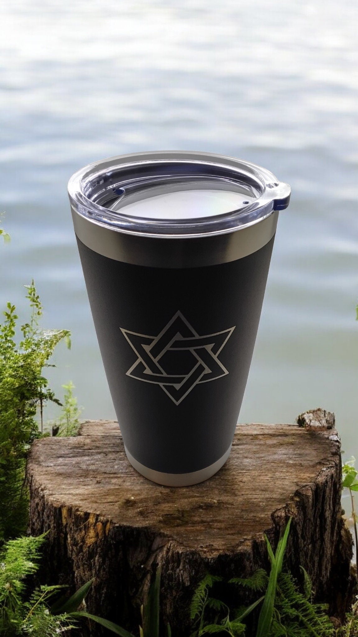 20oz Stainless Steel Tumbler with Lid engraved Jewish Star of David travel mug