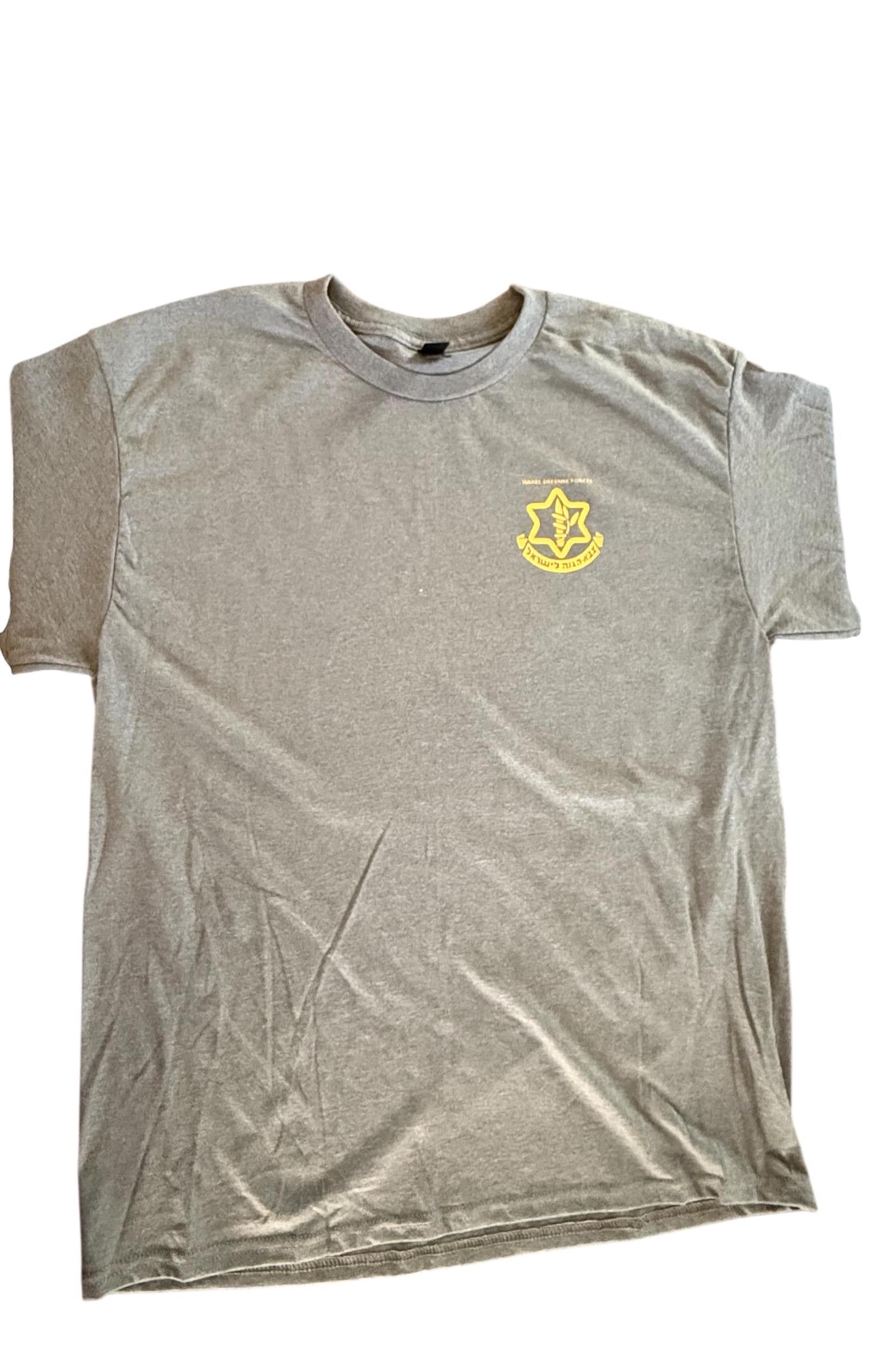 IDF T-shirt 100% cotton with 3" pocket size logo heather military green color Israel Army shirt unisex adult