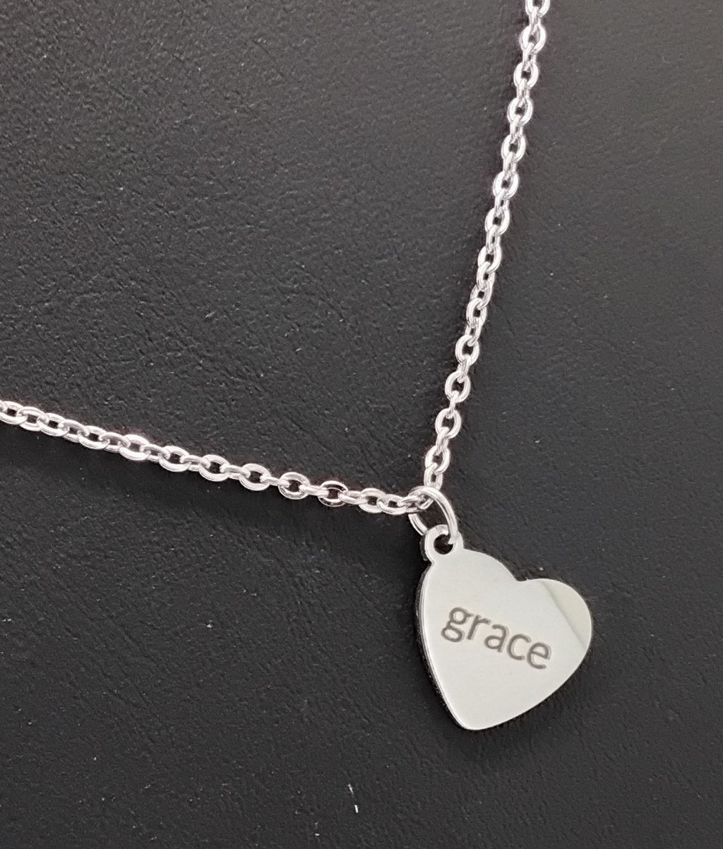 Grace engraved Stainless steel heart pendant in Hebrew and English with 18" necklace