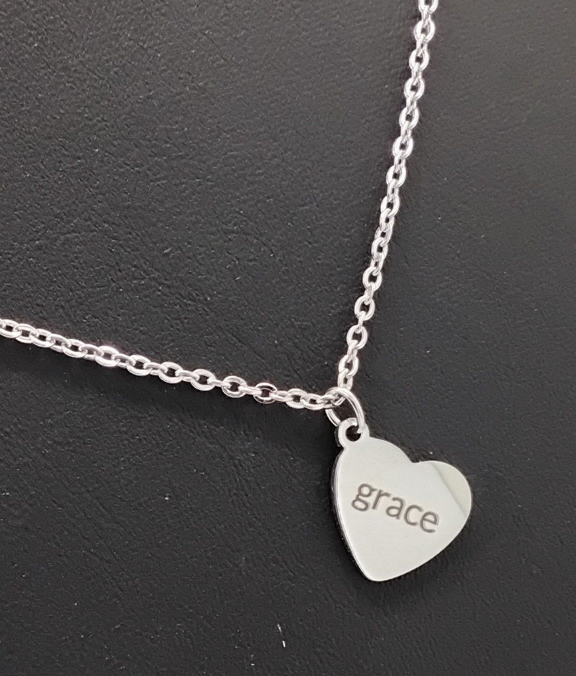 Grace engraved Stainless steel heart pendant in Hebrew and English with 18" necklace