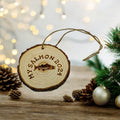 Salmon handmade engraved on natural pine wood slice with the bark great decoration for the Christmas tree comes ready to hung gift box