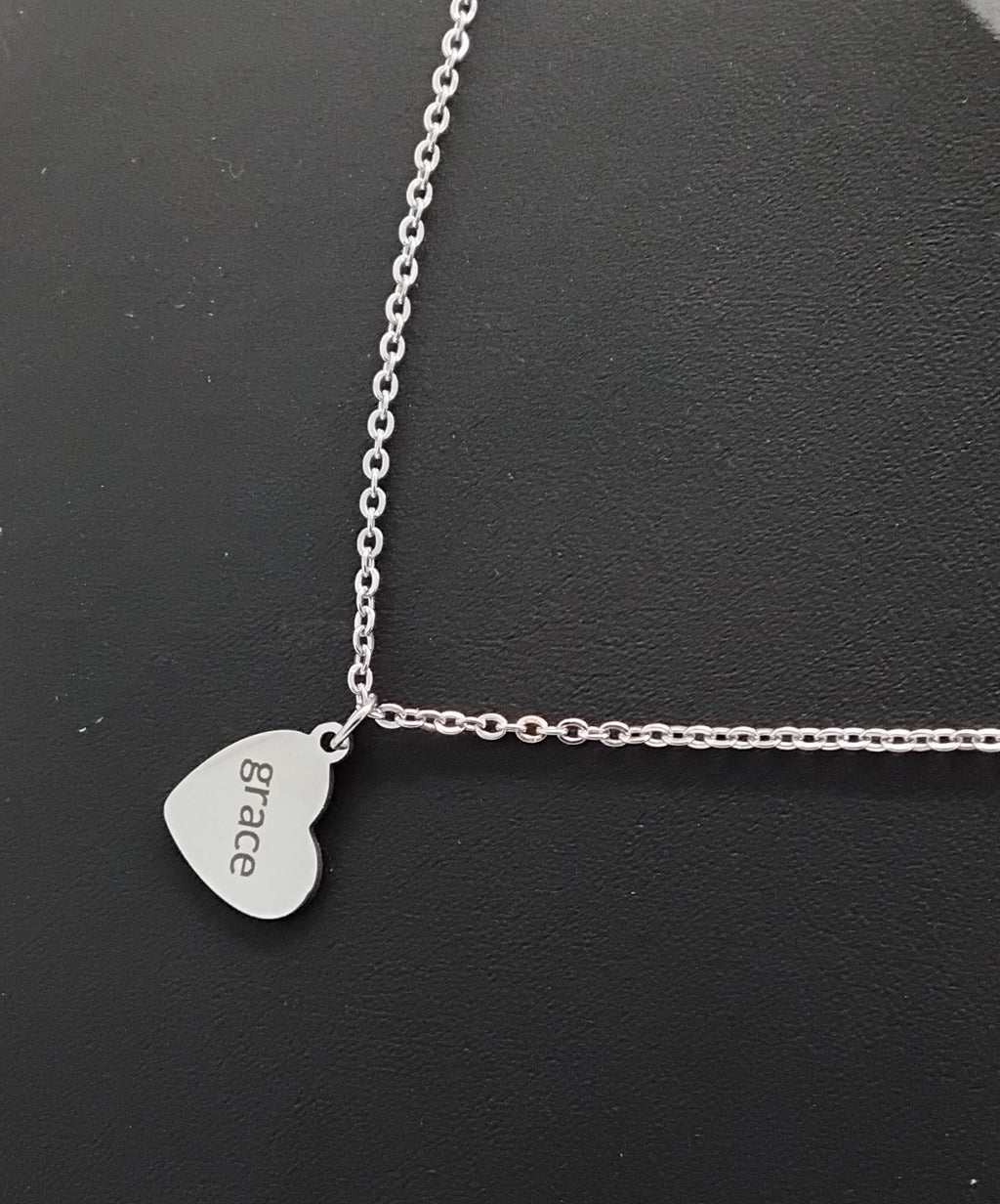 Grace engraved Stainless steel heart pendant in Hebrew and English with 18" necklace