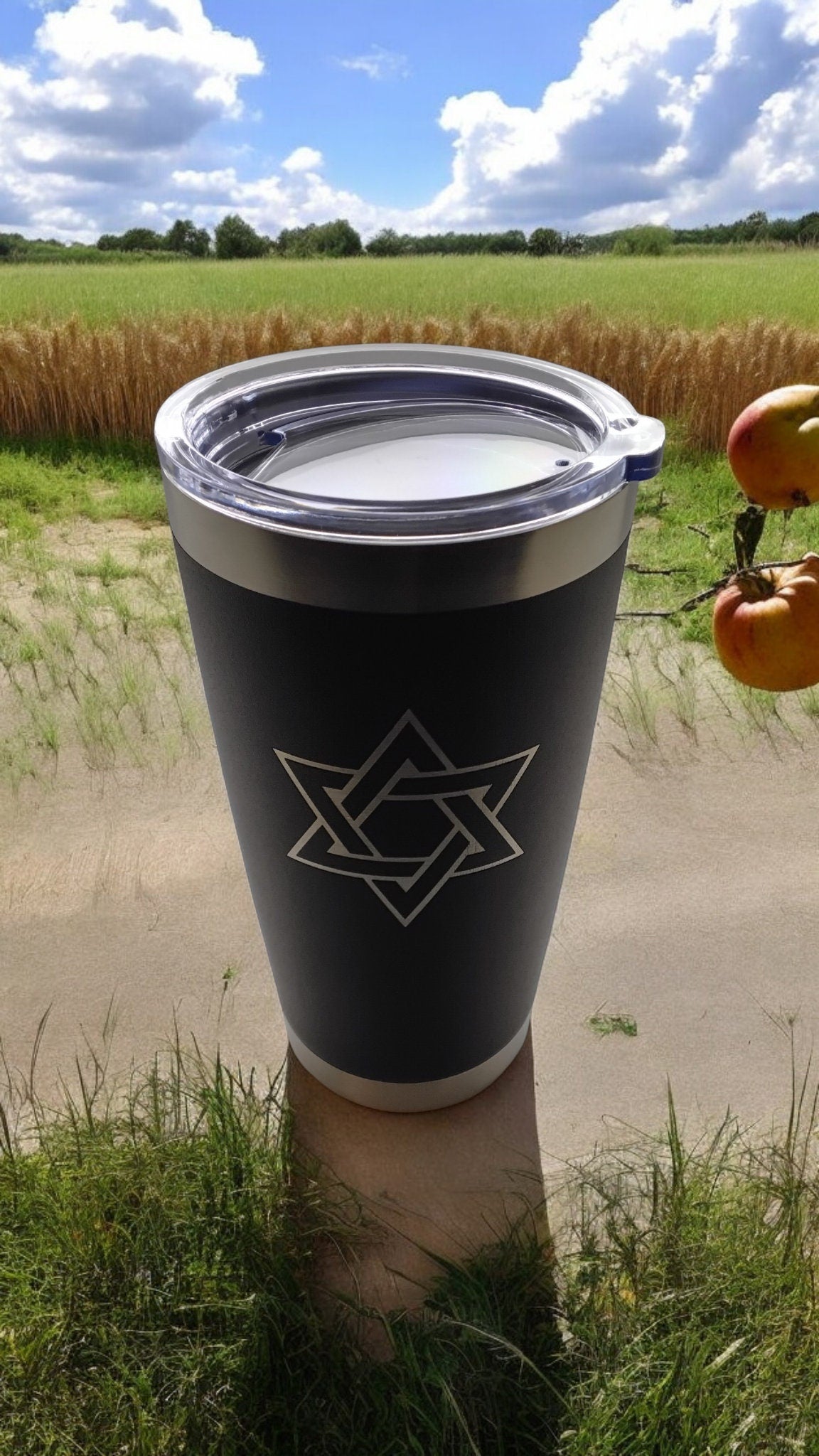 20oz Stainless Steel Tumbler with Lid engraved Jewish Star of David travel mug