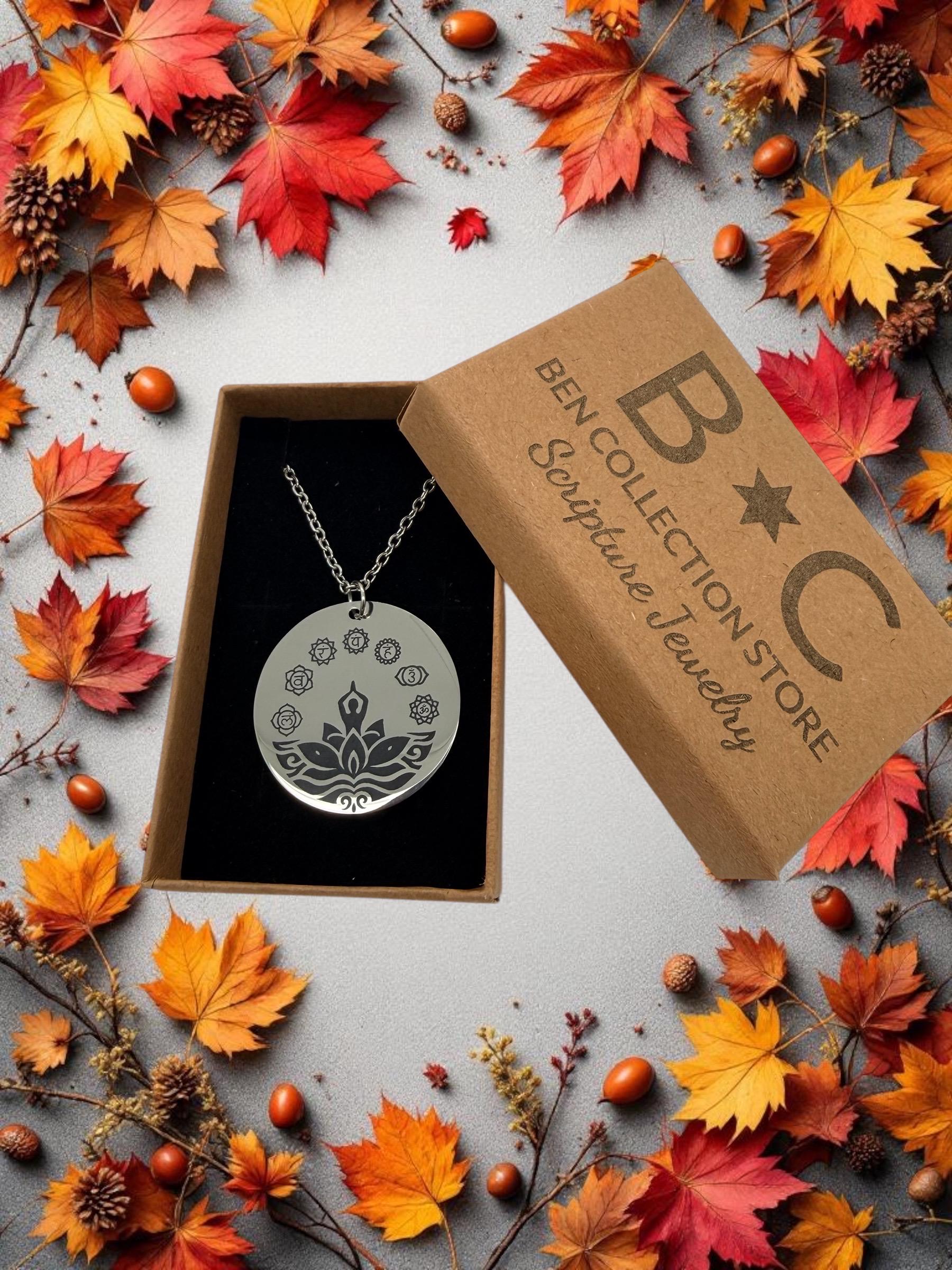 Chakra jewelry medallion pendant stainless steel 20” necklace meditation yoga 7 symbols