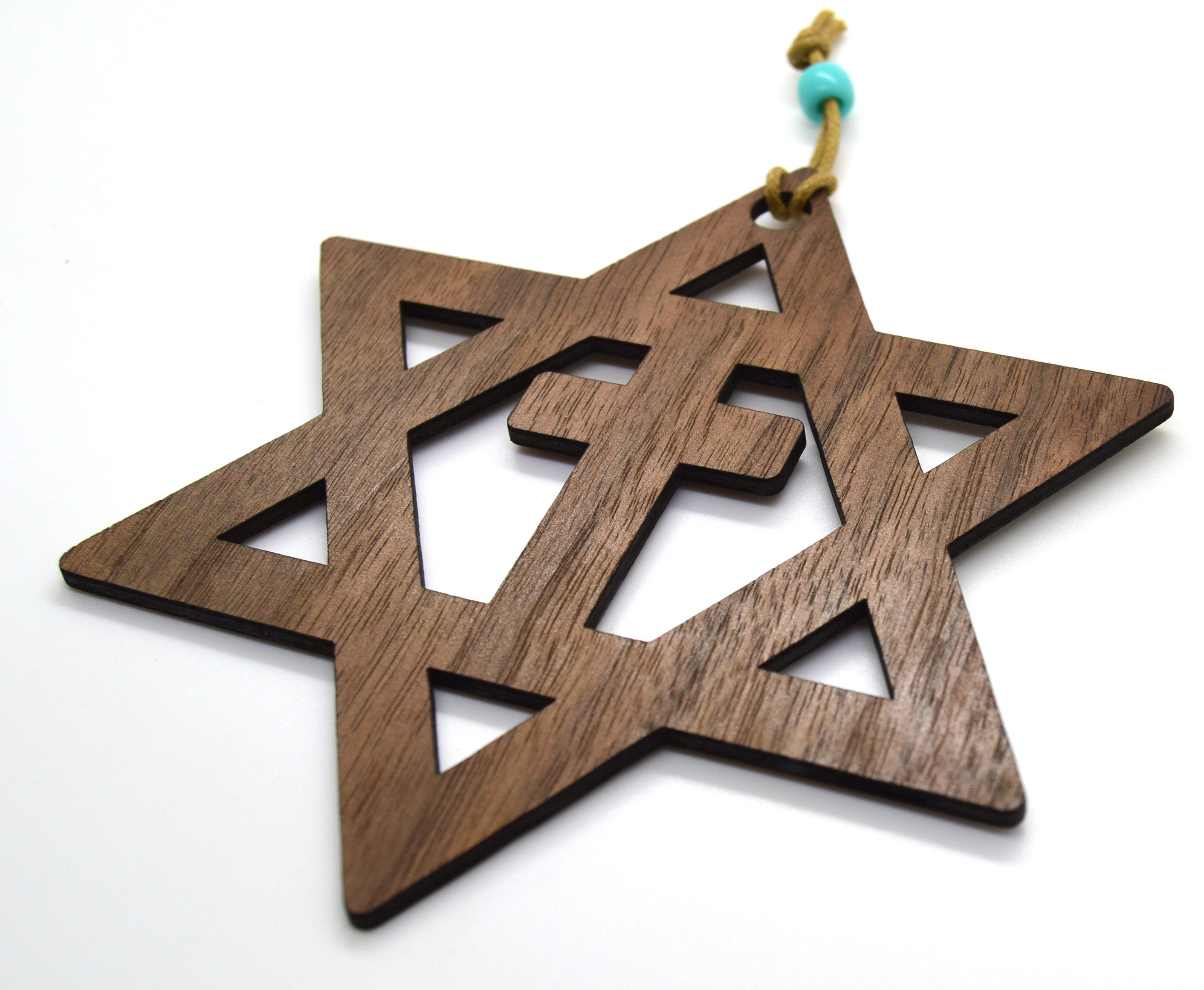 Star of David with the cross walnut or Basswood wooden cutout ornament wall art 5" Messianic Jewish gift