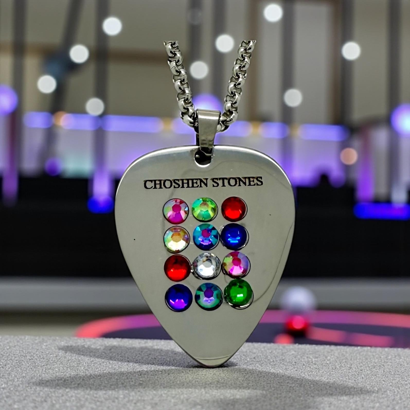 Ephod Hoshen Breastplate 12 Tribes Israel Heart Pendant engraved in English with Rhinestones Stainless Steel 20” Necklace