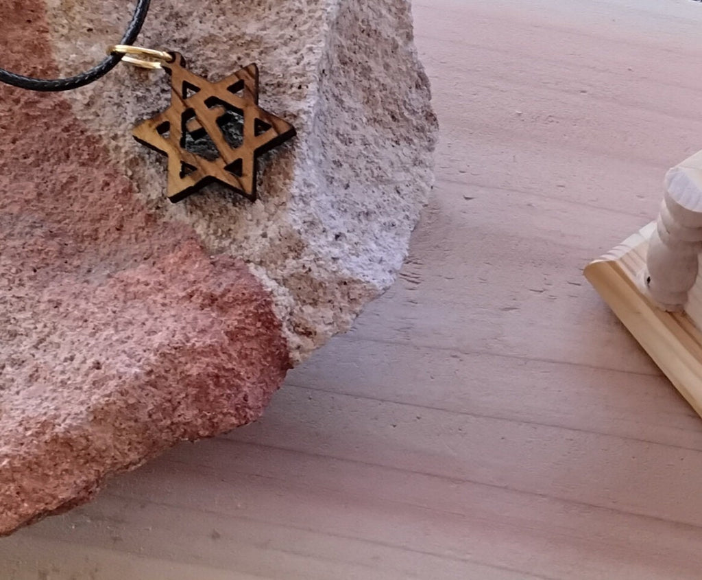 Olive wood star of David with the Cross pendant messianic necklace Handmade from Bethlehem israel olive wood