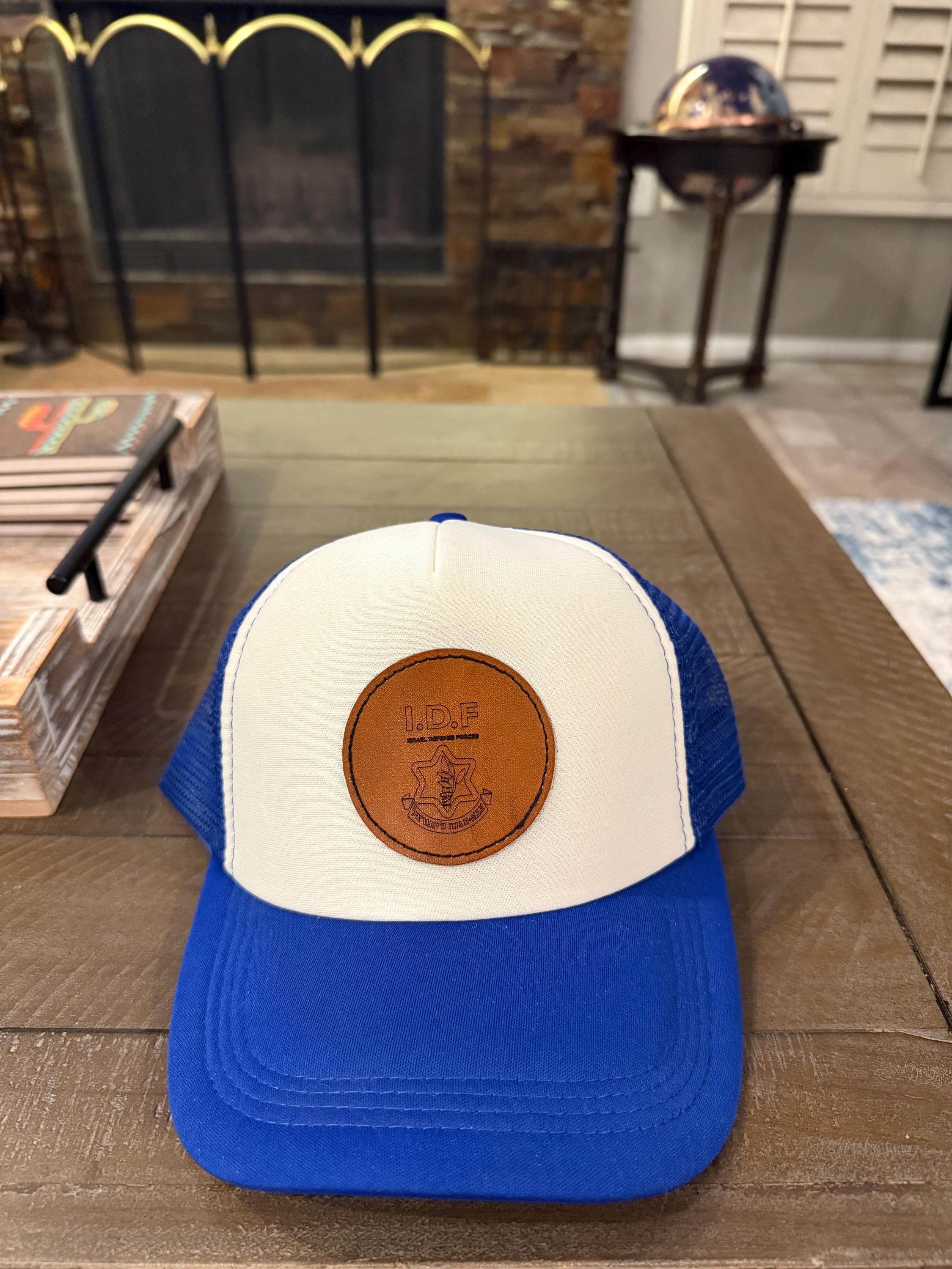 IDF Hat baseball cap leatherette patch laser engraved and heat pressed applied hand stitched Givati unit Camo and blue and white Israel flag
