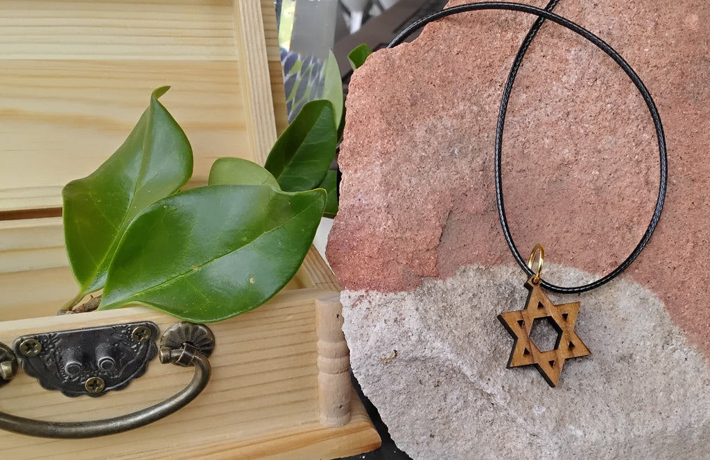 Olive wood star of David pendant handmade from Jerusalem olive wood 20" necklace