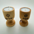 Shabbat Shalom in Hebrew engraved with Star of David Israel olive wood candle holders made for tea light candles Jewish gift handmade