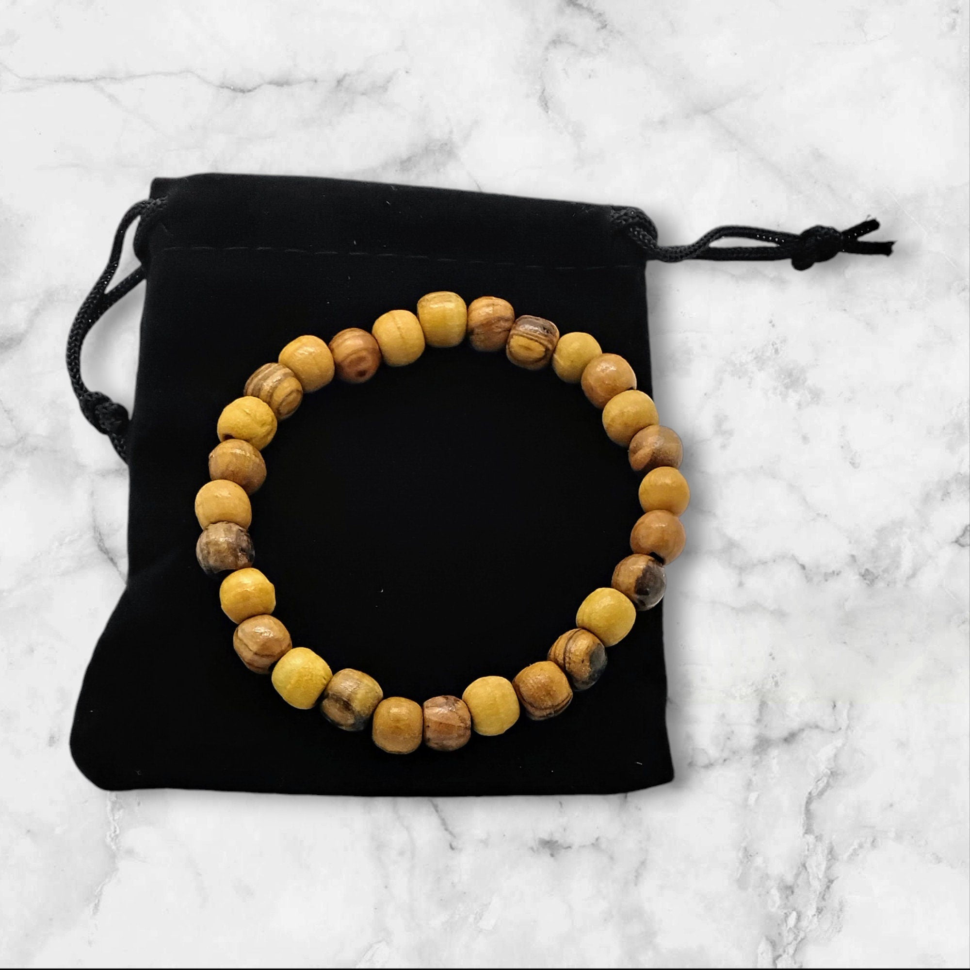 Handmade from Bethlehem olive wood beads stretch bracelet available in size 6" to 7.5"
