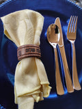 Wooden napkin rings set with Hebrew Shabbat Shalom dinner celebration with the star of David engraved on the wood rings, set of 4 rings.