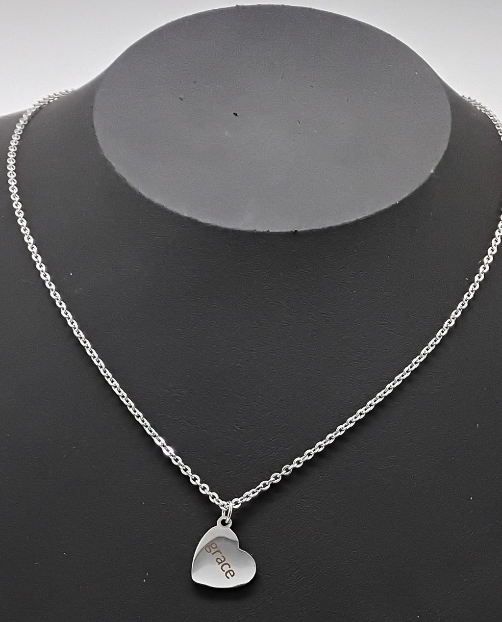 Grace engraved Stainless steel heart pendant in Hebrew and English with 18" necklace