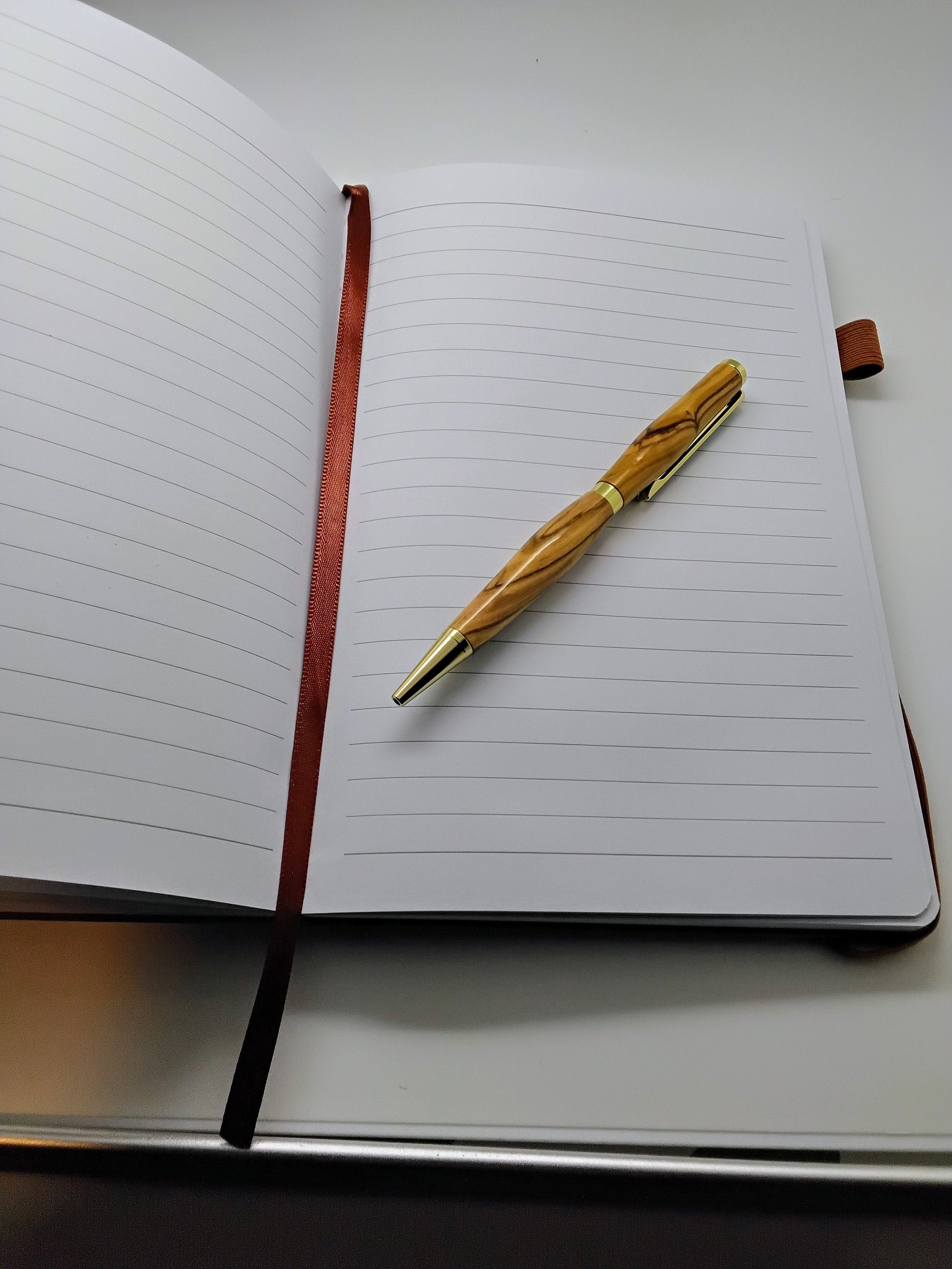 Notebook Journal engraved with Jerusalem or IDF logo in Hebrew and English with your name personalized in Hebrew and handmade wooden pen