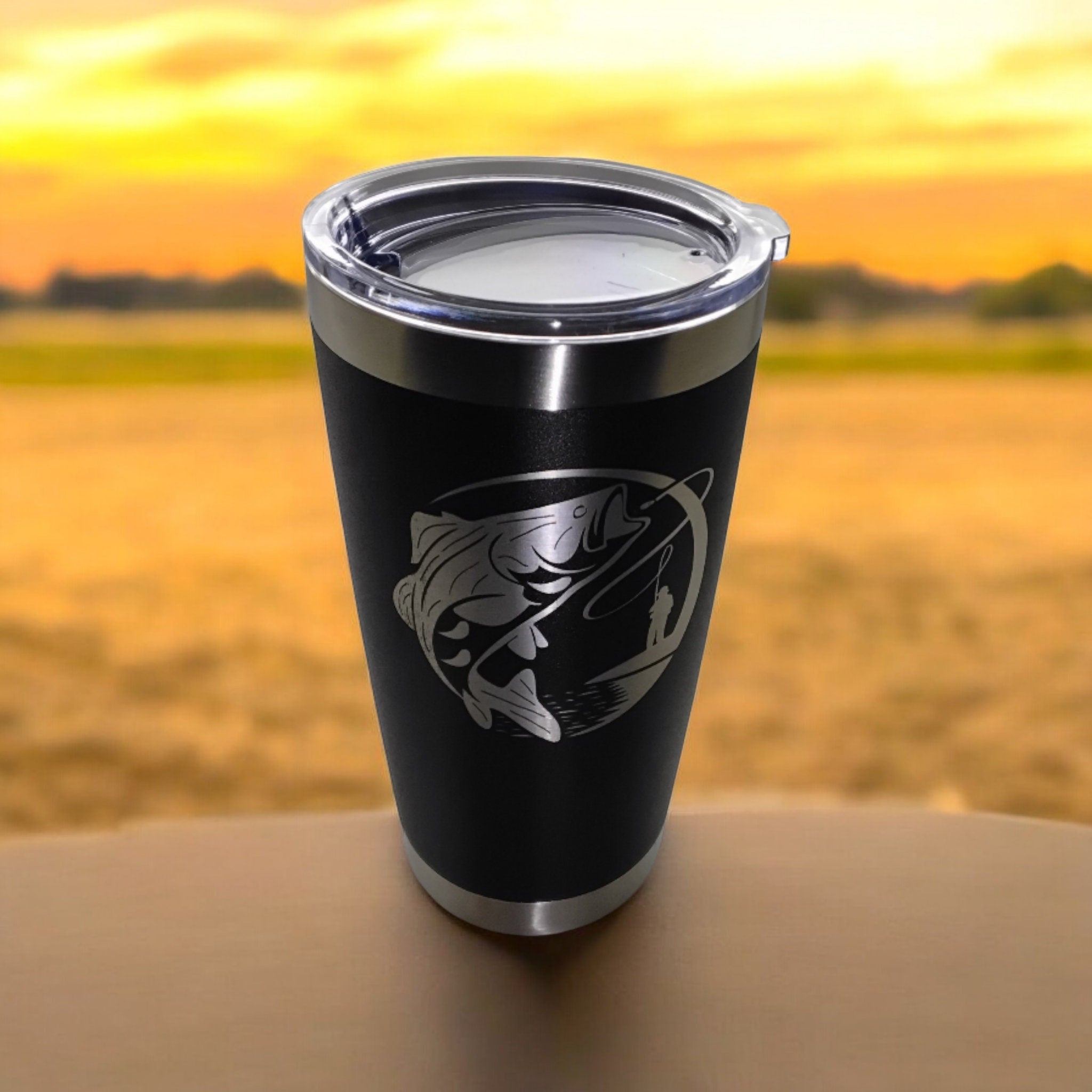 20oz Stainless Steel Tumbler with Lid engraved with Fishing travel mug gift