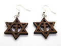 Star of David with the cross wooden walnut Messianic earrings set