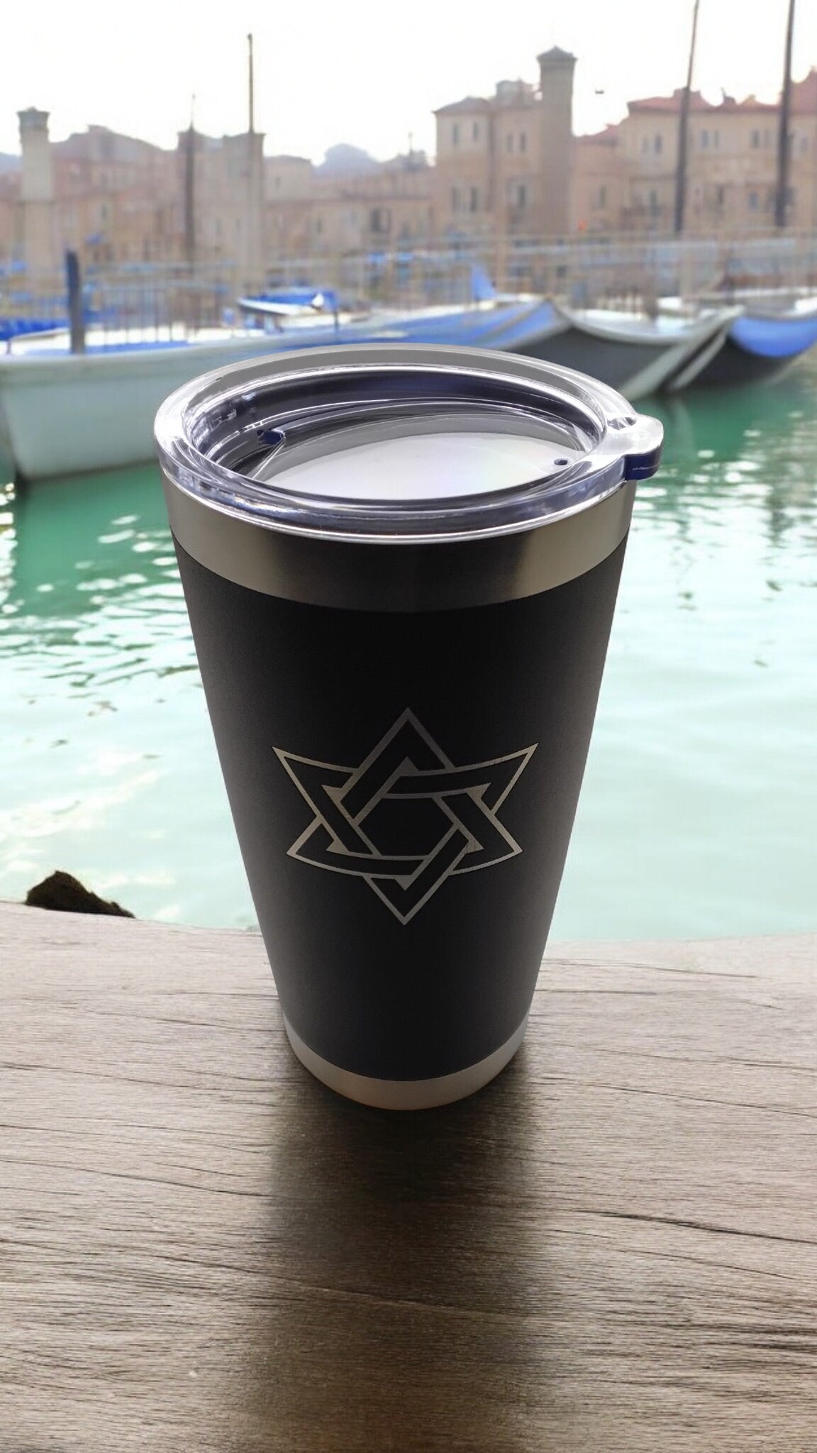 20oz Stainless Steel Tumbler with Lid engraved Jewish Star of David travel mug