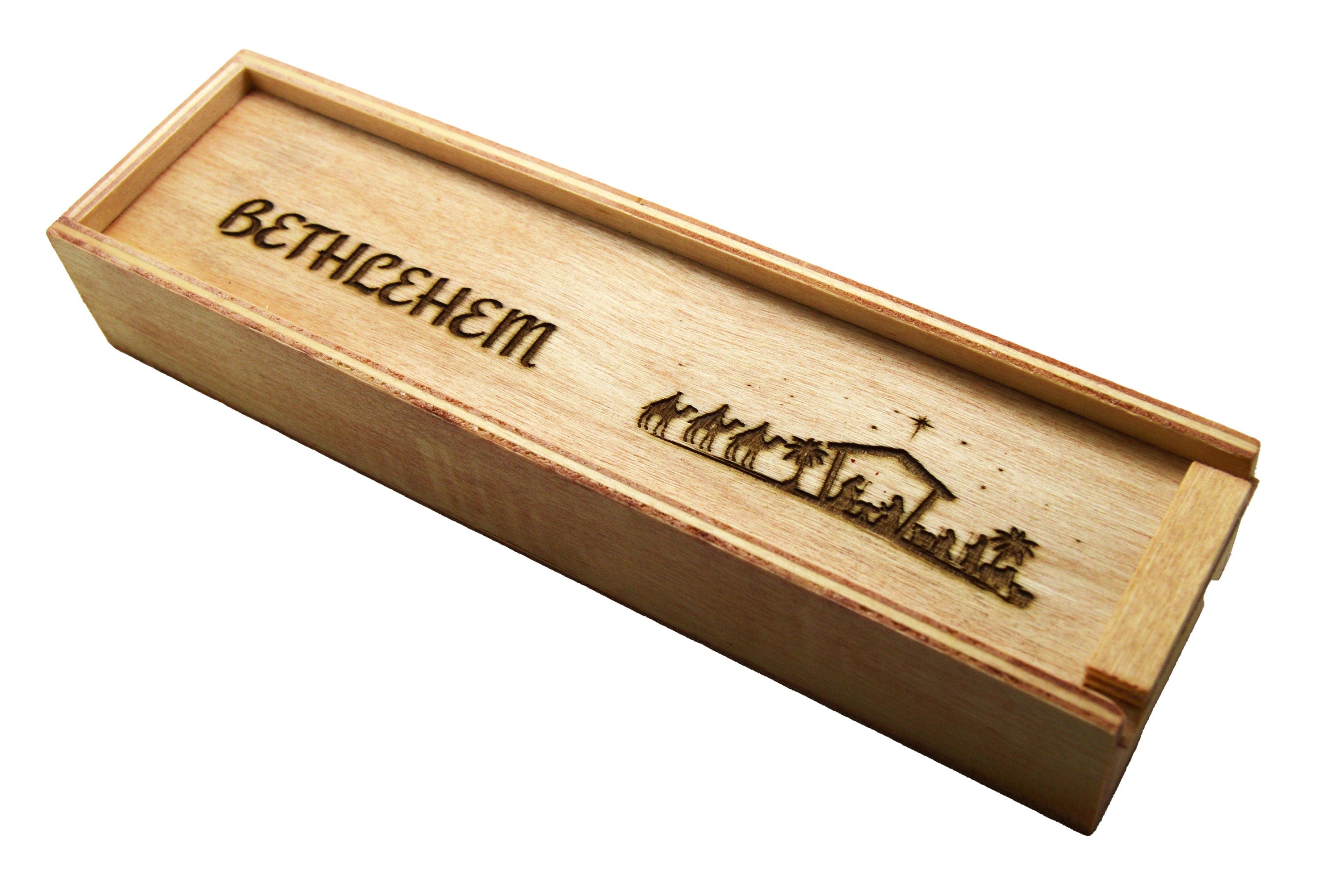 Olive wood from Bethlehem Israel hand turned pen with wooden gift box engraved Bethlehem Nativity Holy Family