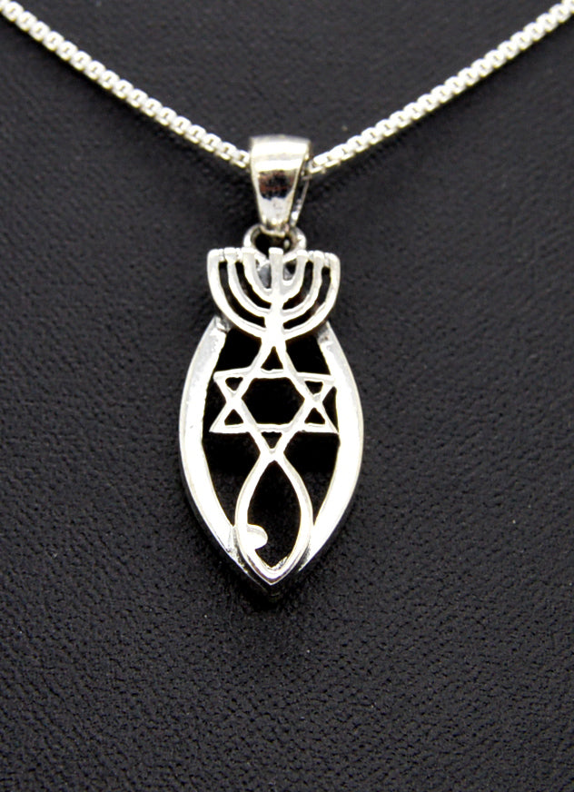 Grafted In Messianic Seal Pendant Star Of David Menorah And Fish 18” Necklace