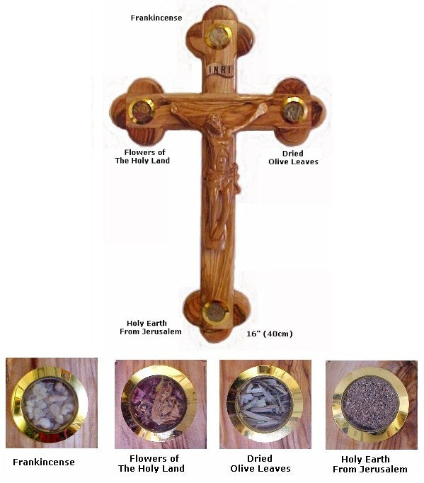 Hand Carved Olive wood Body of Christ with Four Vials from Bethlehem 15"