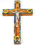 Holy Land hand carved olive wood Mother of Pearl cross crucifix Jerusalem 8"