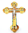 Holy Land hand carved olive wood Mother of Pearl cross crucifix Jerusalem 9"