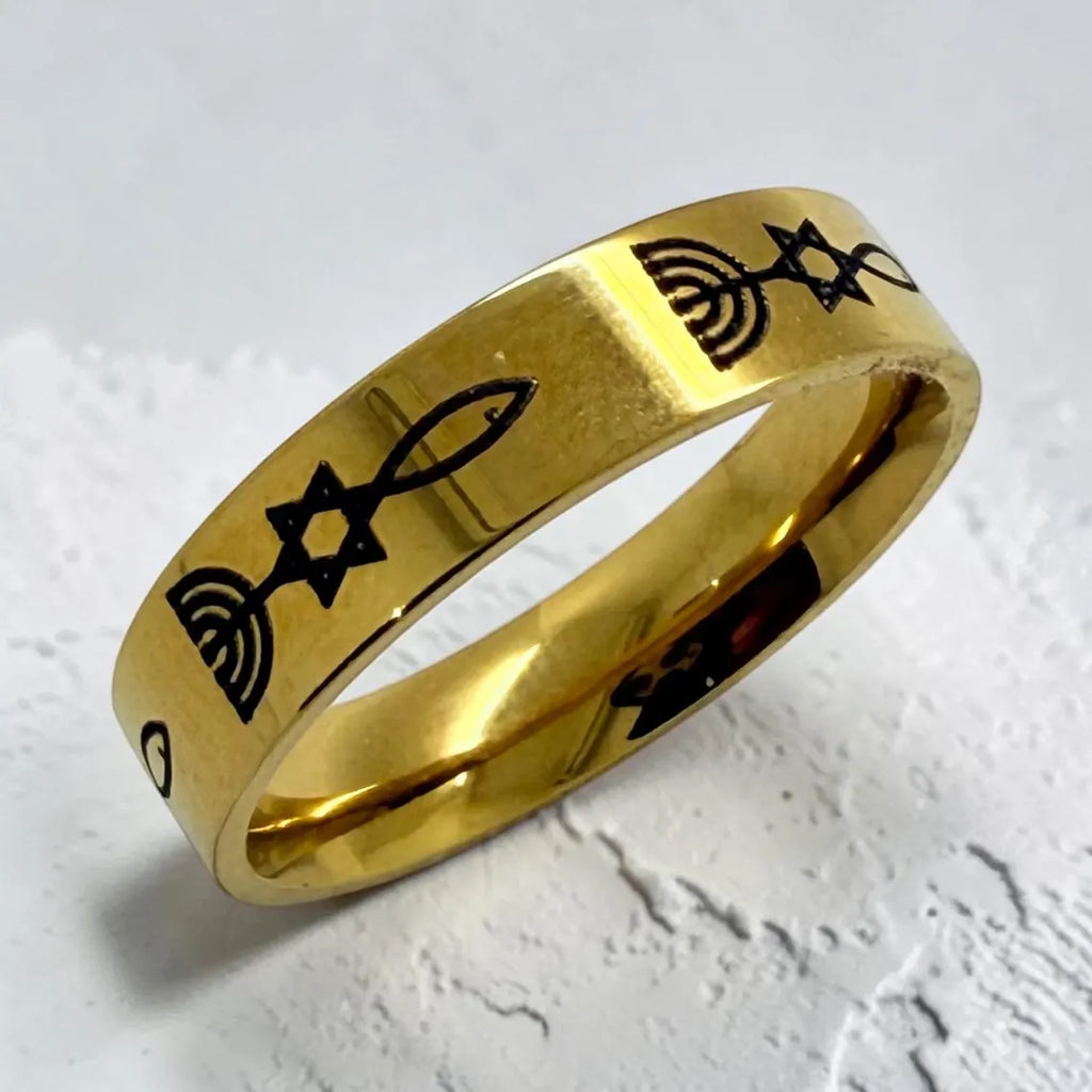 Messianic Seal Grafted In Israel ring engraved with the Star of David menorah and fish