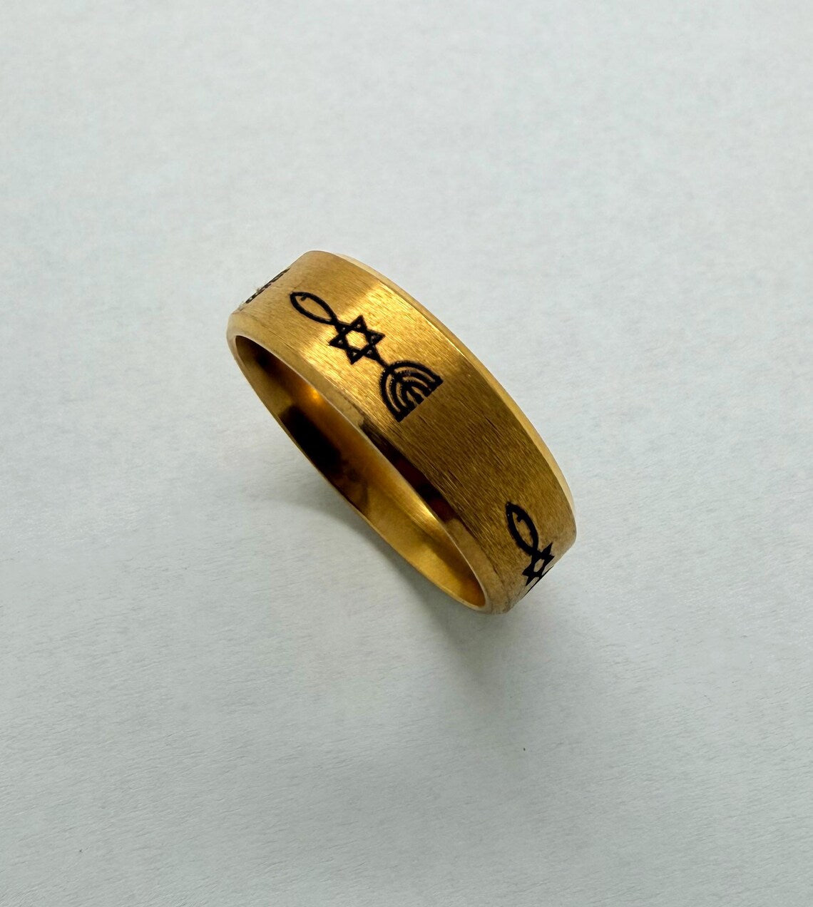 Messianic Seal Grafted In Israel ring engraved with the Star of David menorah and fish