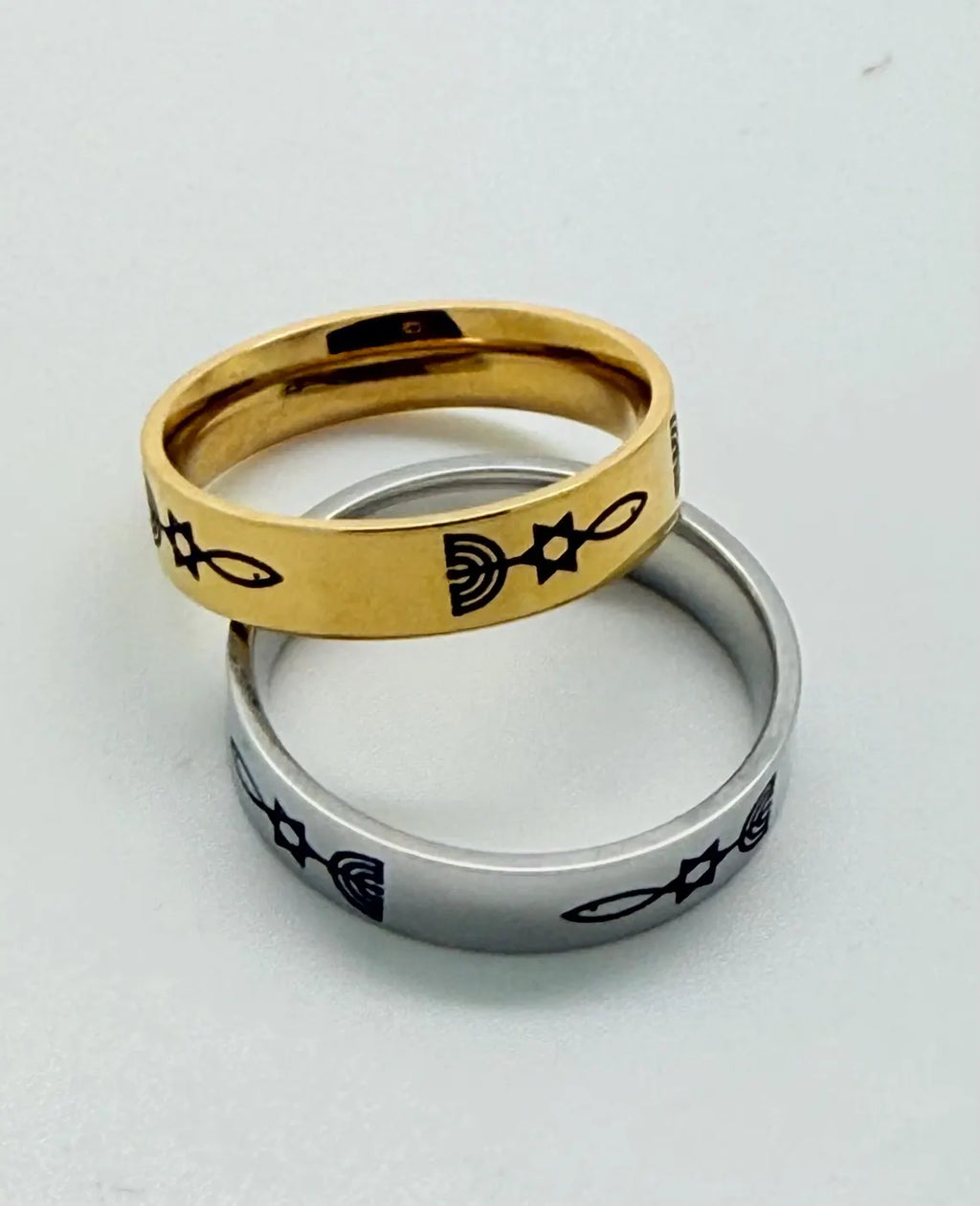 Messianic Seal Grafted In Israel ring engraved with the Star of David menorah and fish