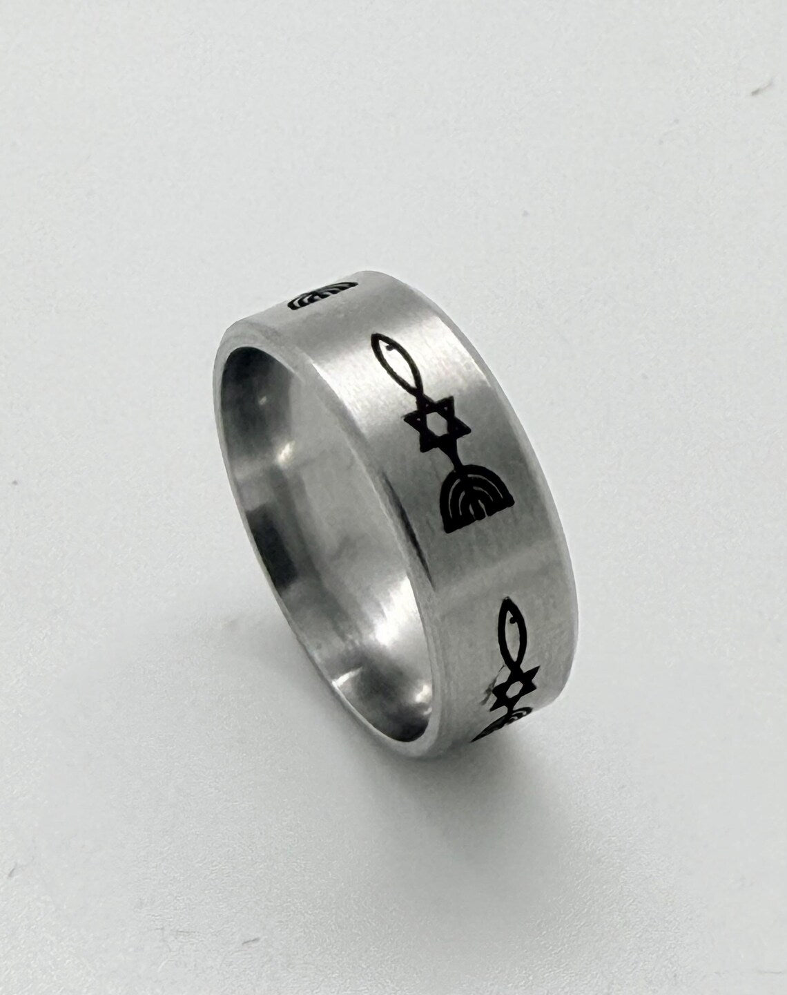 Messianic Seal Grafted In Israel ring engraved with the Star of David menorah and fish