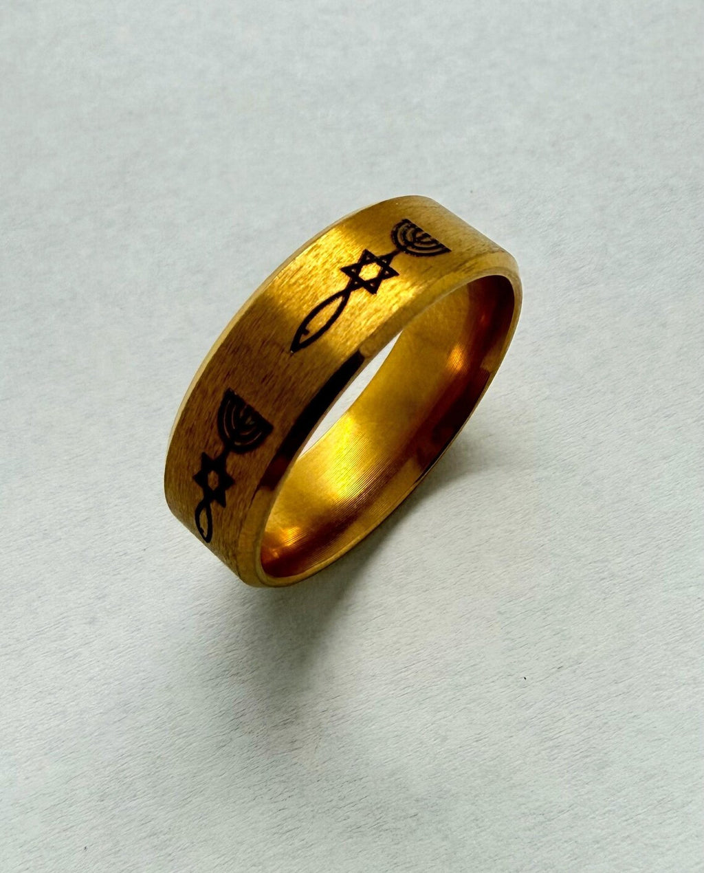 Messianic Seal Grafted In Israel ring engraved with the Star of David menorah and fish