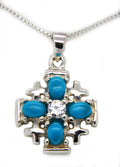 Jerusalem cross 925 sterling silver with Turquoise stones and CZ 18" silver necklace