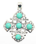 Large Jerusalem cross pendant with Turquoise 925 sterling silver 1.36"