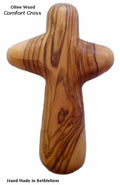 Olive wood Comfort Cross hand carved in the Holy Land 4"