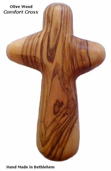 Olive wood Comfort Cross hand carved in the Holy Land 4"